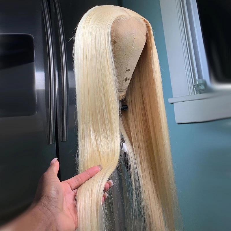 Free shipping 28 inch Long Bone Straight 13x4 Brazilian Front Wig 613 Honey Blonde Synthetic Lace Frontal Wigs For Women