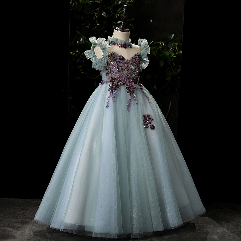 2023 Pretty Fairty Flower Girls Dress High Neck Long 3D Floral Apliques Girls Pageant Dresses Lovely Hand Made Flowers Birthday Dress