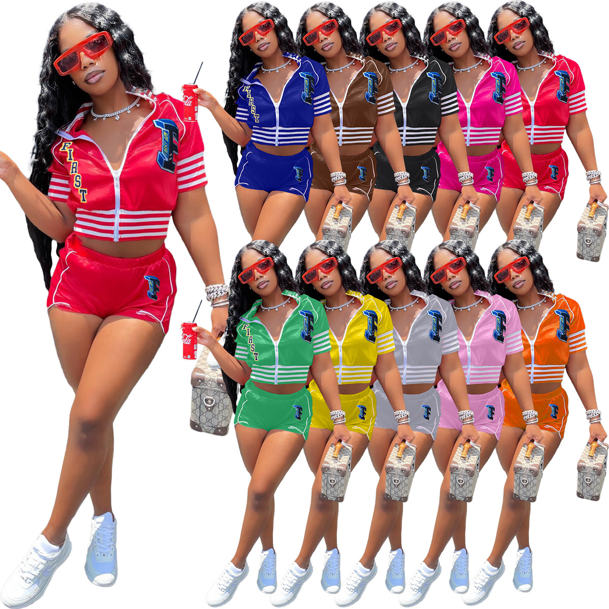 New Arrival Letter Embroidery Printing Tracksuits For Women Baseball Uniform Crop Jacket And Sports Shorts Two Piece Sets H6607, Green
New Arrival Letter Embroidery Printing Tracksuits For Women Baseball Uniform Crop Jacket And Sports Shorts Two Piece Sets H6607, Green