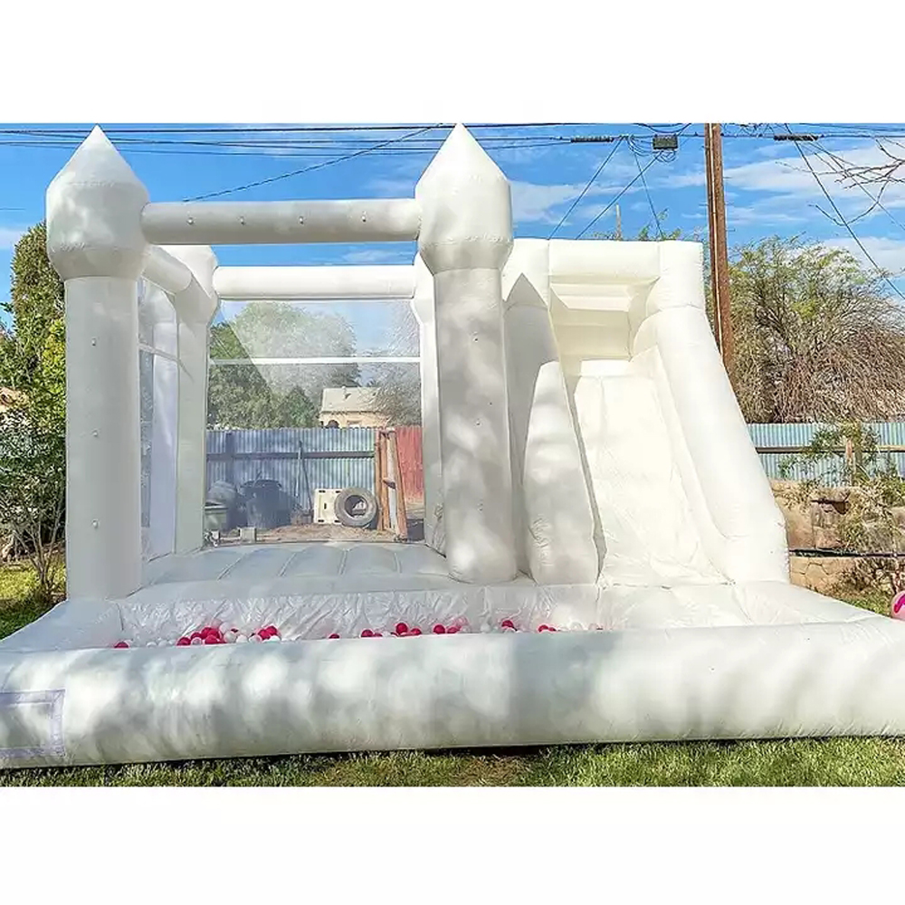 Wedding Bounce House Inflatable Bouncy Castle With Slide Ball Pit Pink White Moon Jumps For Party Rental