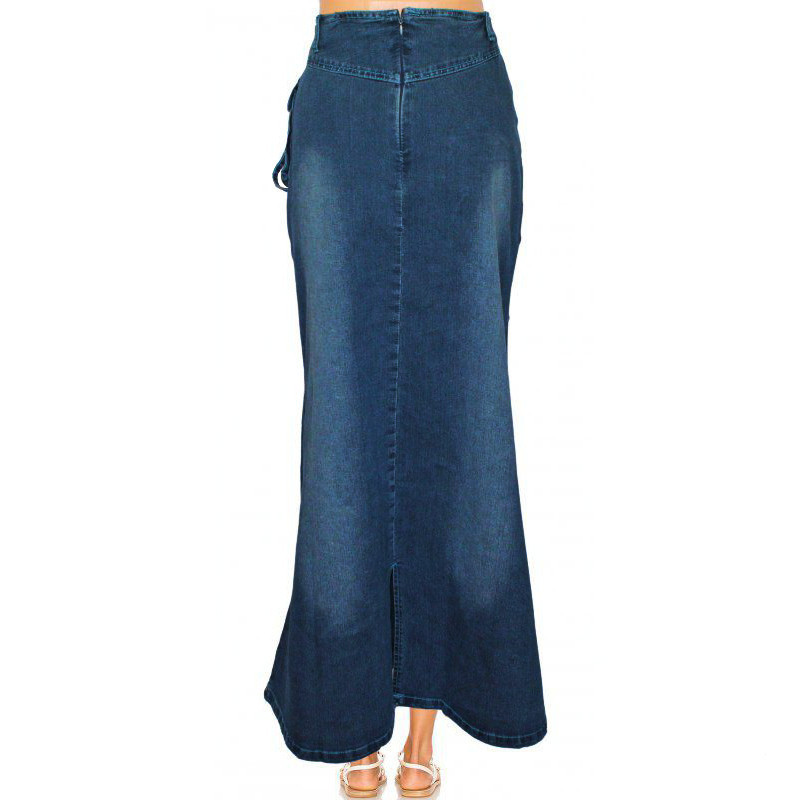 Vintage Women Jeans Long Skirt Gothic Fashion Casual Denim Back Slit Elastic Pull on Slim Pleated 220322