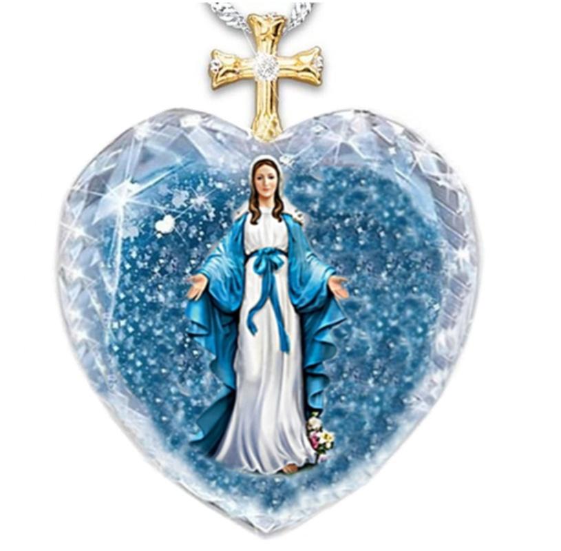 Pendant Necklaces Exquisite Heart Shaped Crystal Glass Cross Jewelry Necklace Virgin Mary Love Embrace
Pendant Necklaces Exquisite Heart Shaped Crystal Glass Cross Jewelry Necklace Virgin Mary Love Embrace