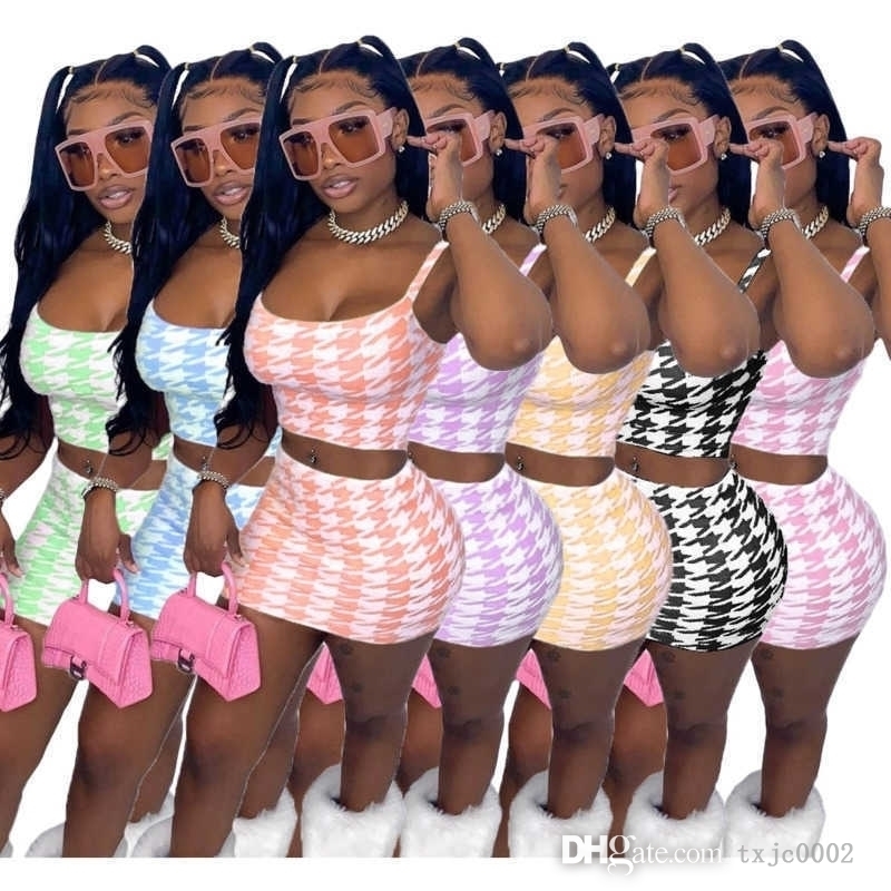 Women Two Piece Dress Set Designer Summer Short Lattice Outfits Sexy Suspenders Tops Mini Skirt Suit Ladies Casual Clothing