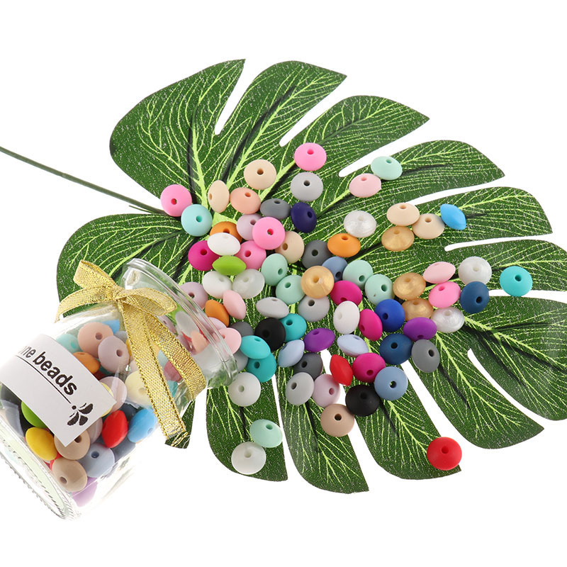 Fkisbox 300PCS Flat Silicone Teething Beads Lentils Teethers Bead Diy Food Grade Silicon Beads Decorative Bracelet Beads 12*7MM 220326