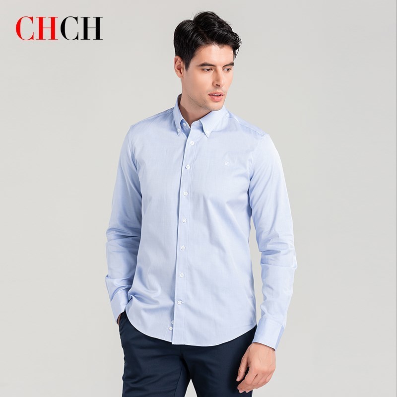 CHCH Fashion 100%Cotton Long Sleeve Shirt Solid Slim Fit Male Social Casual Business White Dress Shirts 220330