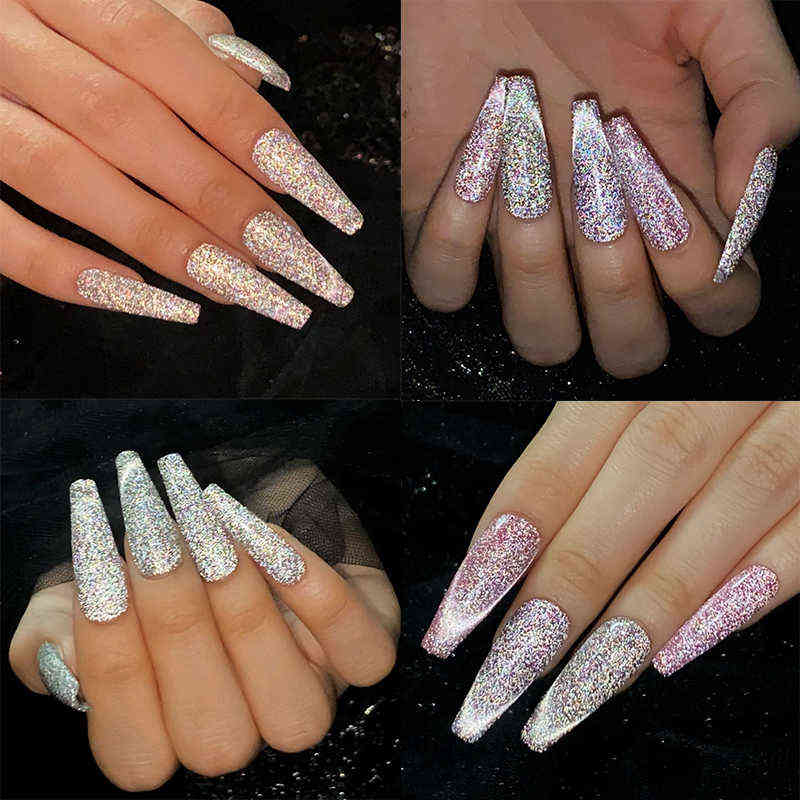 NXY Nail Gel 2pcs Set Reflective Glitter Cat Magnetic Polish Shiny Iridescent Holo Silver Soak Off Uv Led for Nails Design 0328