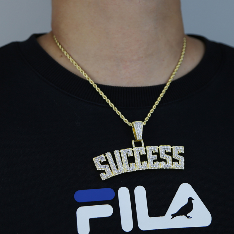 Iced Out Success Necklace Pendant with Rope Chain Bling 5A Cubic Zircon Necklace Letters Jewelry Fashion Men Women Gift