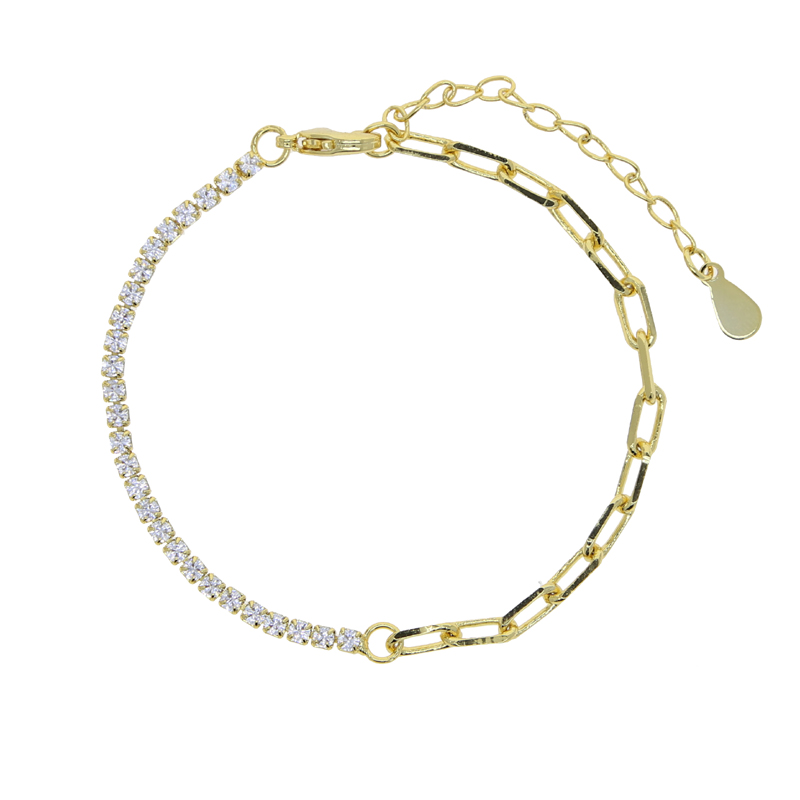 Rainbow CZ Tennis Bracelet for Women - Gold Paper Clip k Chain, Round Bezel Crystal Colorful Bracelets Jewelry