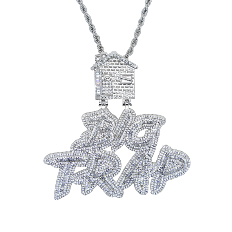 Iced out Letter Big Trap with house pendant pave full cubic zircon fit cuban chain hip hop necklace jewelry wholesale