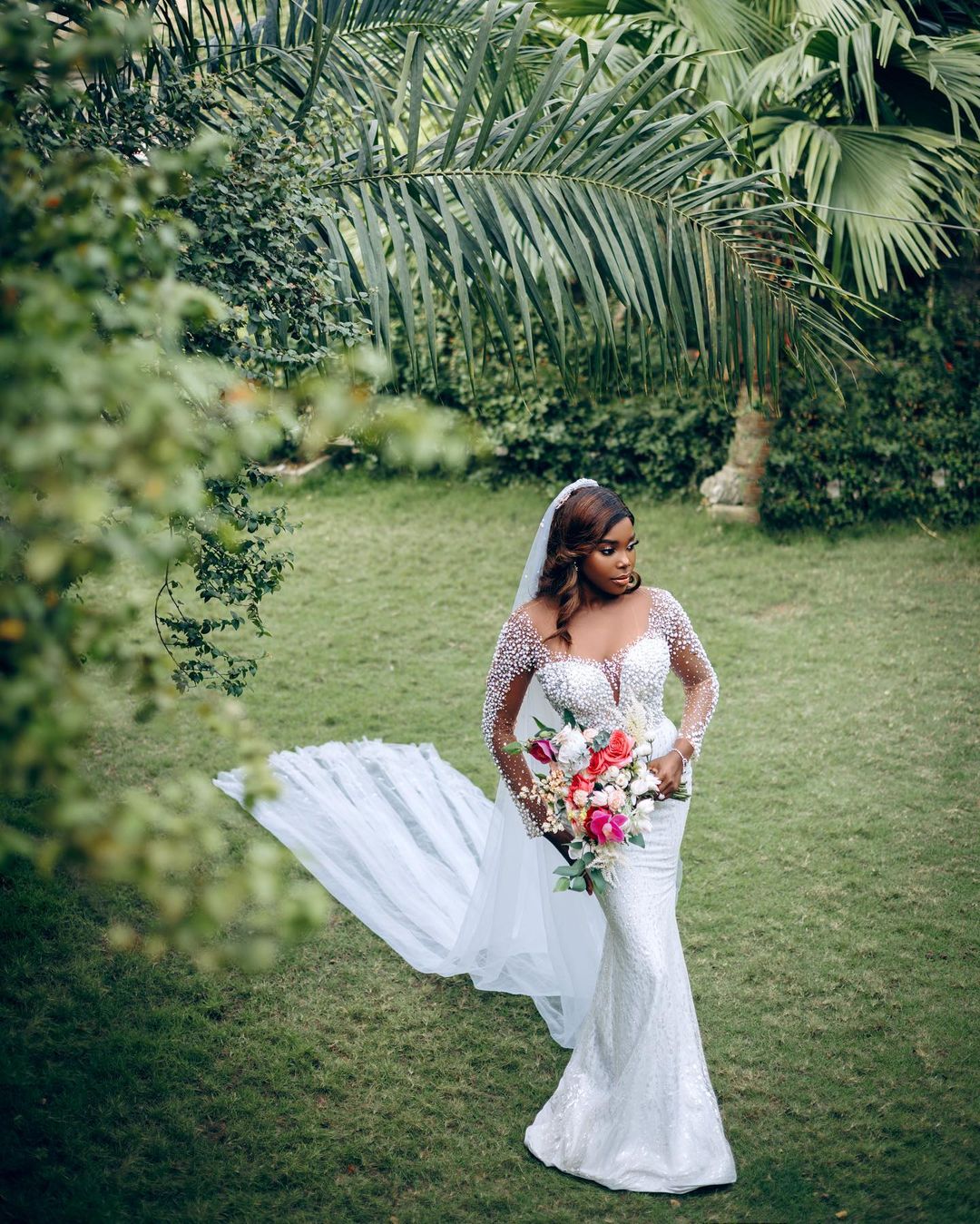 plus size arabic aso ebi luxurious mermaid sparkly wedding dress sheer neck pearls bridal gowns dresses zj330