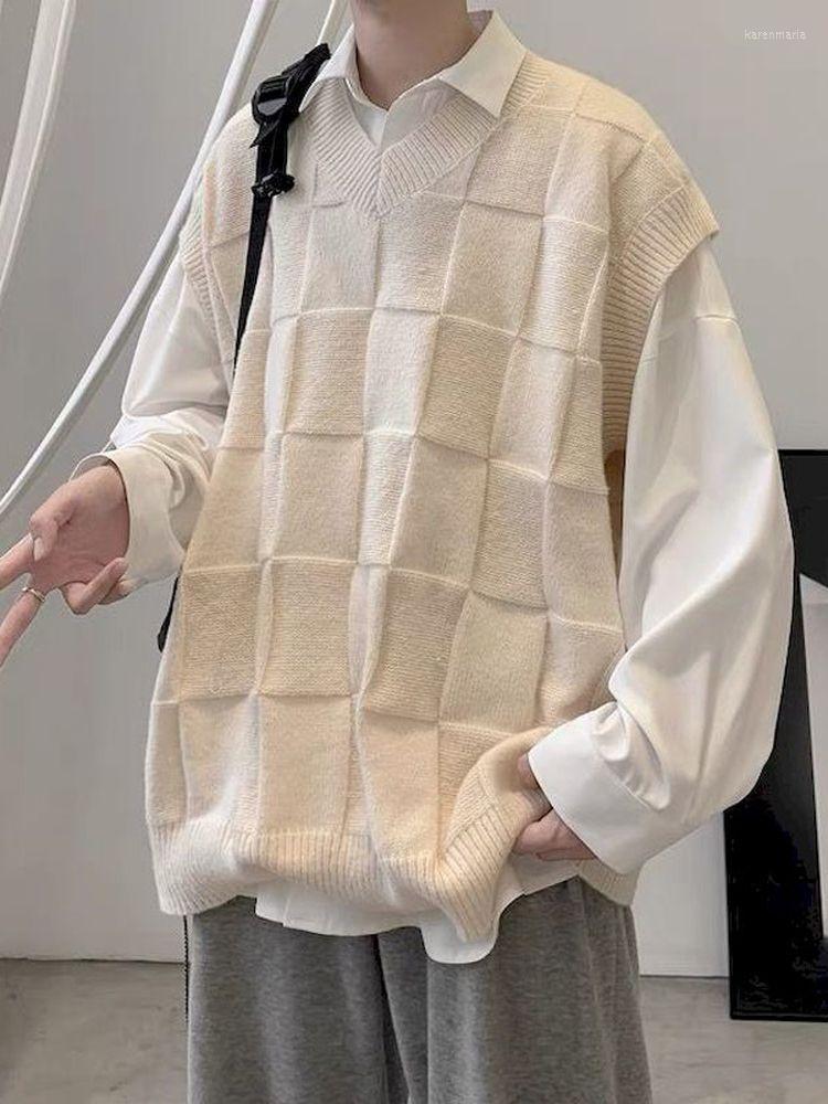 Men's Vests 2022 Autumn V-Neck Casual Loose Knit Vest Sweater Men Fashion All-Match Pullover Tops College Style Diamond Print Tank Kare22, Black 
Men's Vests 2022 Autumn V-Neck Casual Loose Knit Vest Sweater Men Fashion All-Match Pullover Tops College Style Diamond Print Tank Kare22, Black