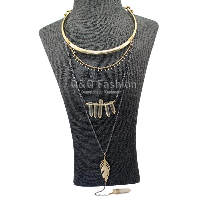 Pendant Necklaces Retro Gold & Black Feather Leaf Druzy Quartz Chain Torque Collar Necklace Jewelry
Pendant Necklaces Retro Gold & Black Feather Leaf Druzy Quartz Chain Torque Collar Necklace Jewelry