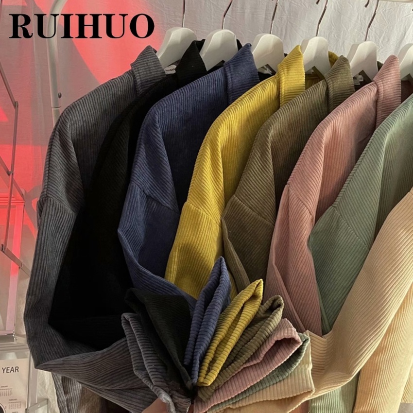 RUIHUO Korean Fashion Men Corduroy Shirt Long Sleeve Streetwear Size M-2XL Spring Arrivals, Gray
RUIHUO Korean Fashion Men Corduroy Shirt Long Sleeve Streetwear Size M-2XL Spring Arrivals, Gray
