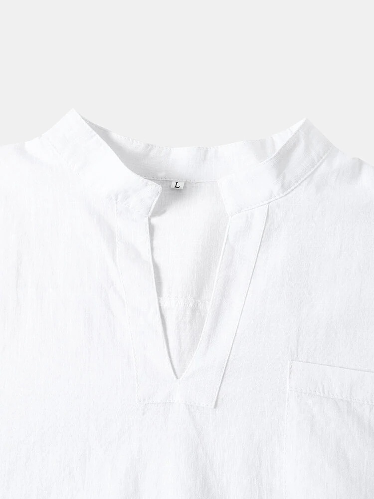 Retro Men Long T Shirt Solid Color V Neck Streetwear Long Sleeve Camiseta Casual T-shirts Indian Clothes S-3XL 220526