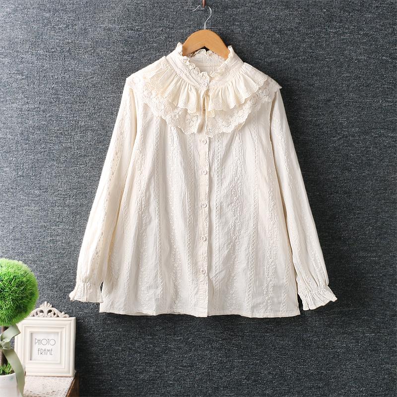 Women's Blouses & Shirts Sweet Japanese Style Lace Ruffle Collar Embroidery Shirt Loose Cotton Long Sleeve Women Blouse 2022 Spring, Beige
Women's Blouses & Shirts Sweet Japanese Style Lace Ruffle Collar Embroidery Shirt Loose Cotton Long Sleeve Women Blouse 2022 Spring, Beige