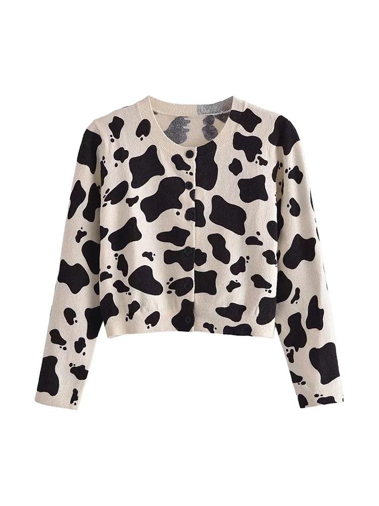Women' Knits & Tees Nlzgmsj ZBZA 2022 Woman Sweater Knitted Cow Print Spring Cardigan Vintage Long Sleeve Women Tops 202202, As picture
Women' Knits & Tees Nlzgmsj ZBZA 2022 Woman Sweater Knitted Cow Print Spring Cardigan Vintage Long Sleeve Women Tops 202202, As picture