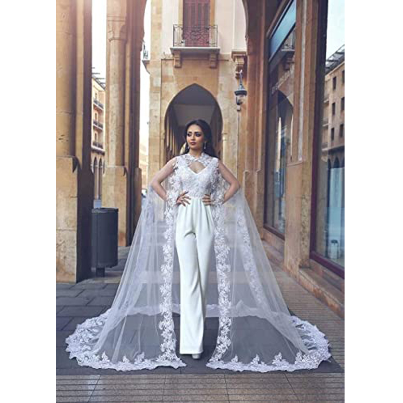 Women Veil Cape Tulle Lace Applique 3M 4M Wedding Capes Bridal Wraps Long Train Shawls Cloak