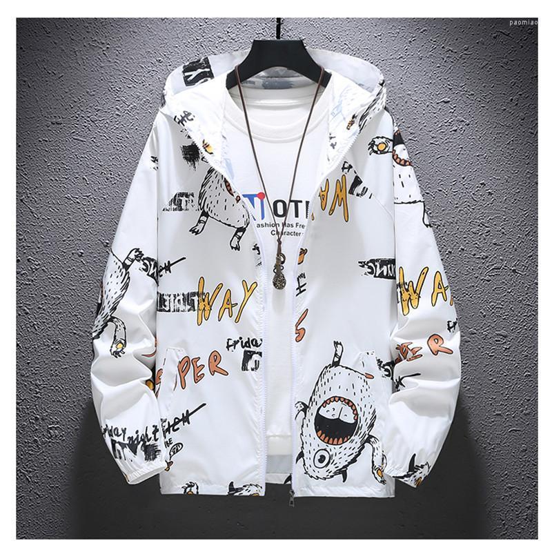 Men's Jackets Thin Jacket Summer Hooded Windbreaker Sunscreen UV Protection Fashion Printing Waterproof Casual Zipper