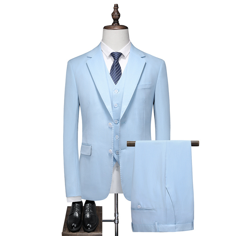 Autumn Men's Suit Solid Color Casual Slim Business Fashion Professional Suit Vest Pants Three-piece Set Single Row Two Buttons, Sky blue
Autumn Men's Suit Solid Color Casual Slim Business Fashion Professional Suit Vest Pants Three-piece Set Single Row Two Buttons, Sky blue