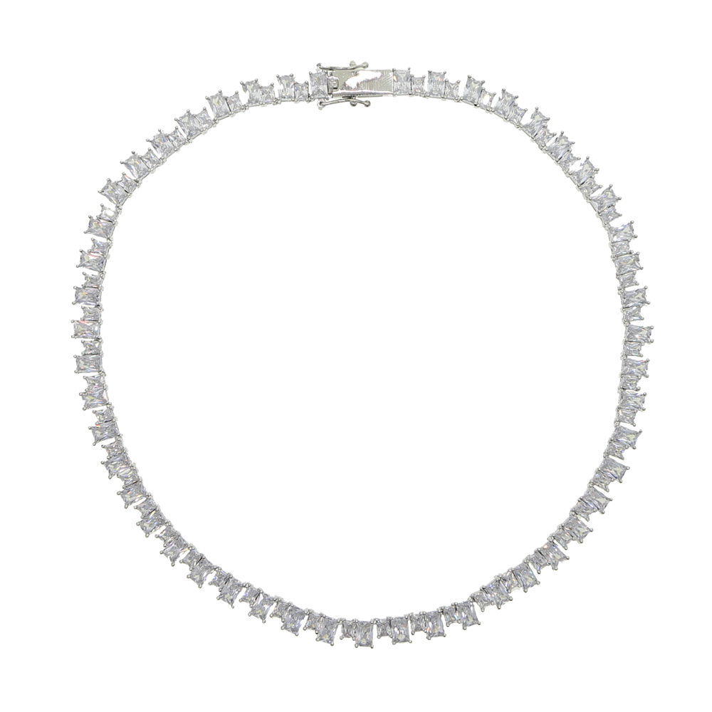 18 Iced Out Baguette CZ Tennis Chain Necklace for Women: High-Quality Hip Hop 5A Cubic Zirconia Choker Jewelry