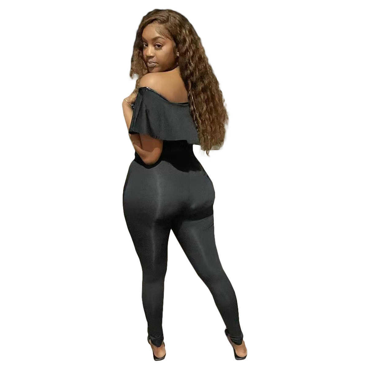 Designer Women Clothes 2023 off shoulder lotus leaf burnt flower hole slim fit one-piece pants Fashion Recommend