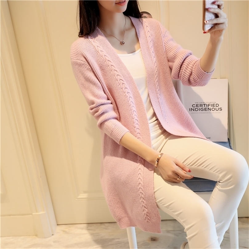 TIGENA Autumn Winter Midi Long Cardigan Women Casual Korean Long Sleeve Sweater Cardigan Female Knitted Jacket Pink Ladies 201203, Khaki 
TIGENA Autumn Winter Midi Long Cardigan Women Casual Korean Long Sleeve Sweater Cardigan Female Knitted Jacket Pink Ladies 201203, Khaki