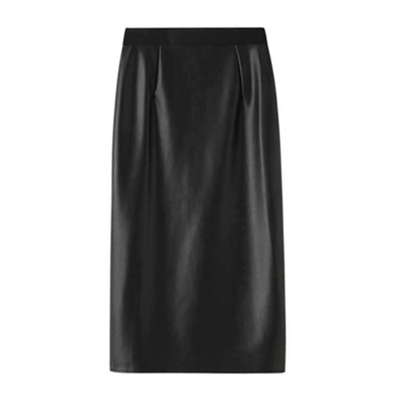 REALEFT Autumn Winter PU Faxu Leather Women Mi-long Wrap Skirts High Waist Back Split Sheath Pencil Sexy Skirt Female 220317