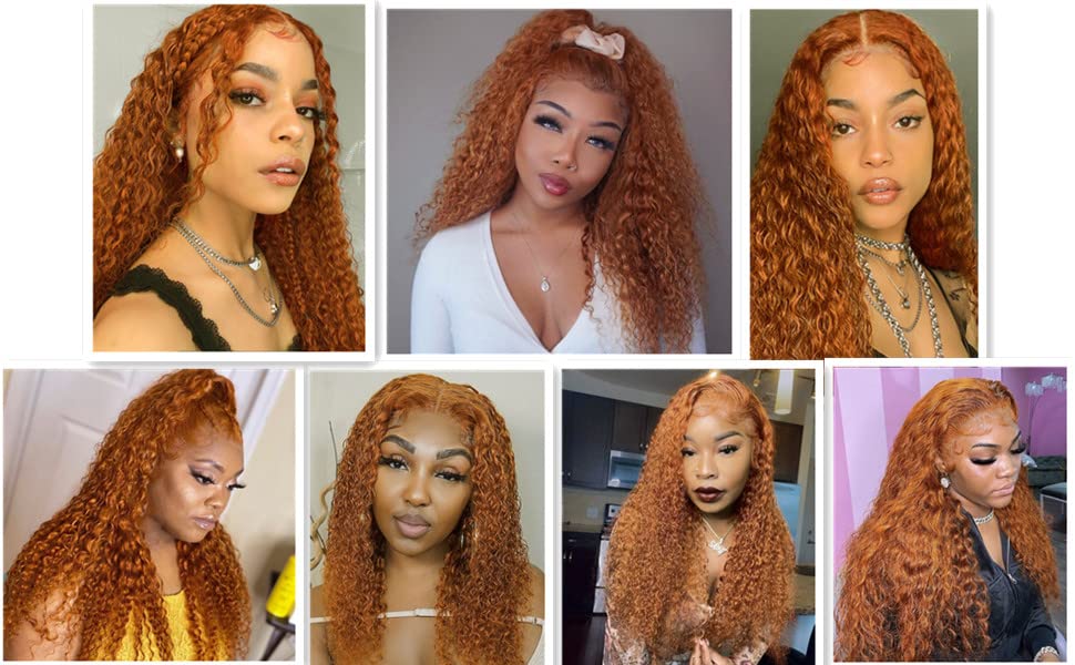 Ginger Orange Color 13x4 Lace Front Wigs Human Hair Glueless Transparent Lace Curly Wig for Black Women Pre Plucked Bleached Knots