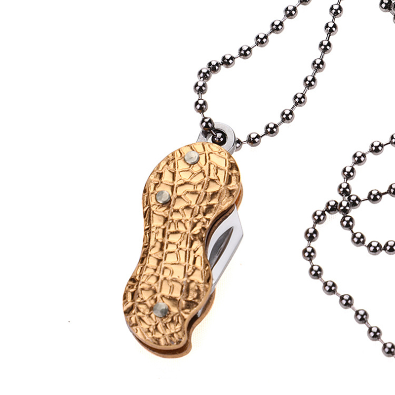 Stainless Steel Folding Knife Pendant Necklaces Creative Peanut Shape Key Knife Necklace Mini Portable Outdoor Tools