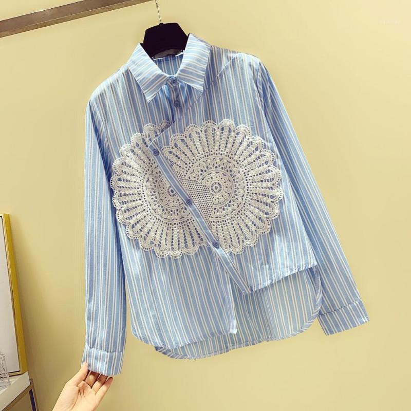 Women' Blouses & Shirts 2022 Autumn Vertical Striped Shirt Female Long-sleeved Korean Version Loose Beaded Lace Blouse Irregular Bottoming, Blue
Women' Blouses & Shirts 2022 Autumn Vertical Striped Shirt Female Long-sleeved Korean Version Loose Beaded Lace Blouse Irregular Bottoming, Blue