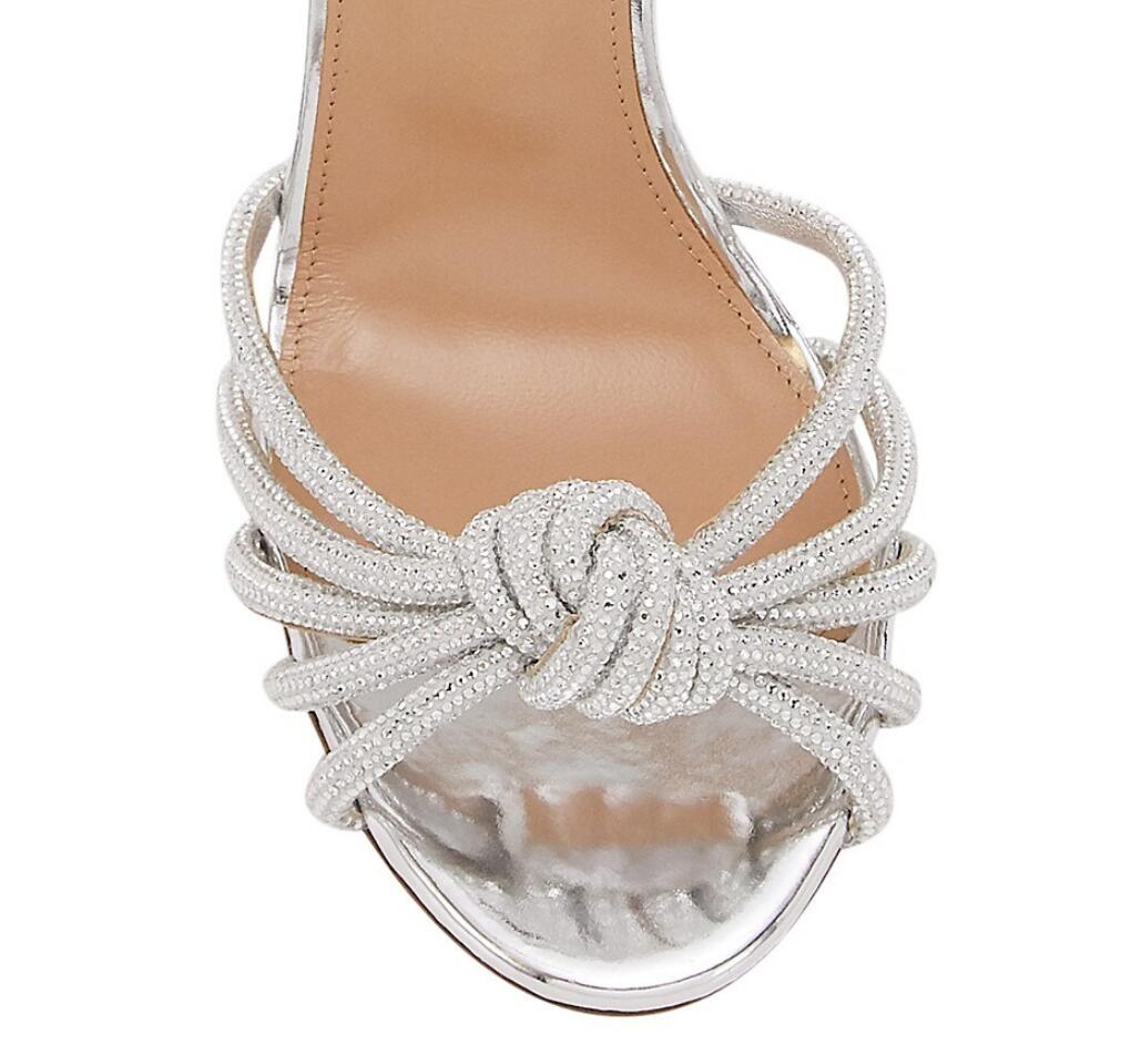 Elegant Evening Aquazzus Celeste Sandals Shoes Women High Heels Crystal Strappy Sandalias Comfort Walking Bridal Wedding EU35-42