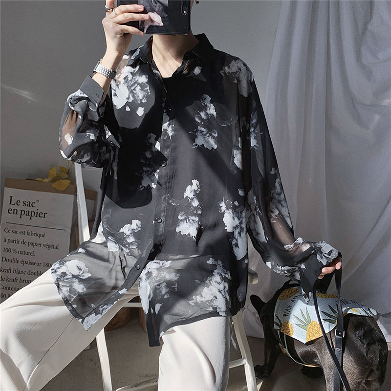 Men's Hawaiian Shirt Long Sleeve Sunscreen Clothes Floral Printing Loose Camisa Masculina Fashion s M-XL 220322