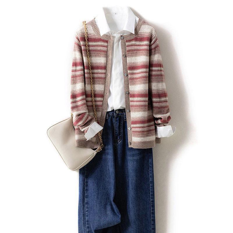 Women's Knits & Tees Striped Knitted Cardigan Women Loose 2022 Autumn And Winter Round Neck Short Outer Long-sleeved Top Sweater Jacket, White
Women's Knits & Tees Striped Knitted Cardigan Women Loose 2022 Autumn And Winter Round Neck Short Outer Long-sleeved Top Sweater Jacket, White