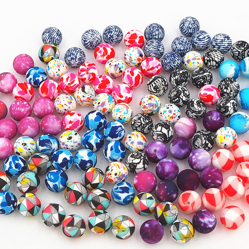 Chenkai 50PCS 15mm Sunflower Print Silicone Beads Baby Round Shaped Beads Teething BPA Free DIY Sensory Chewing Toy Accessories 220328