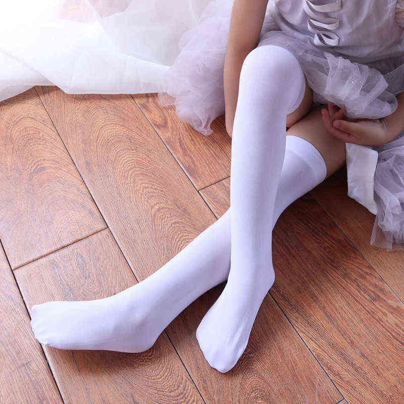 Girls Knee High Socks Kids Solid Sport School White Long Tube Breathable Soft Socks Skate Children Baby Dancing Show Socks J220621