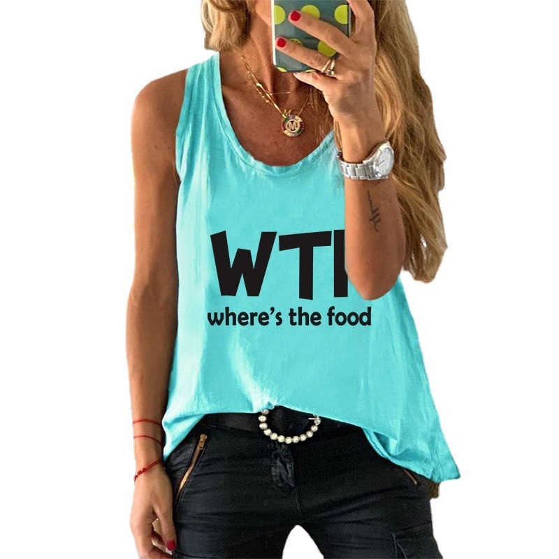 Women Cotton 100% Camisole Summer Steeveless Where's The Food Letter Print Female Casual Vintage Tank Tops Graphic Fashion Vests 220316
