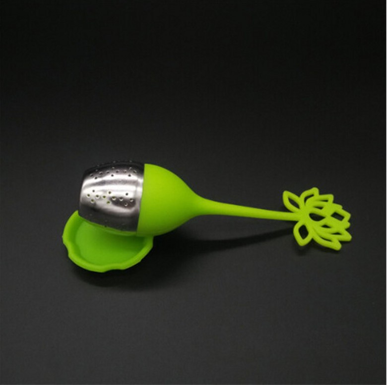 Lotus Shaped Tools Strainer Silicone Handle Stainless Steel Tea Infuser for Loose Teas Leaf or Herbal Free shipping