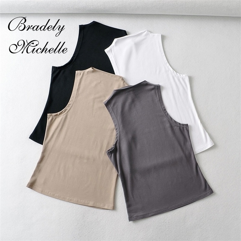 BRADELY MICHELLE Summer Arrival Women Solid Color Causal Sexy Croped-Top Sleeveless Tank Streetwear 220325