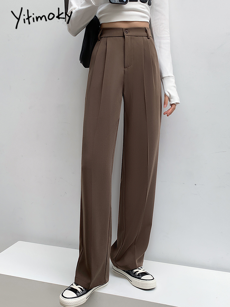 Yitimoky White Pants for Women Office Lady High Waist Clothes Work Korean Fashion Black Full Length Side Stripe Trousers 220325