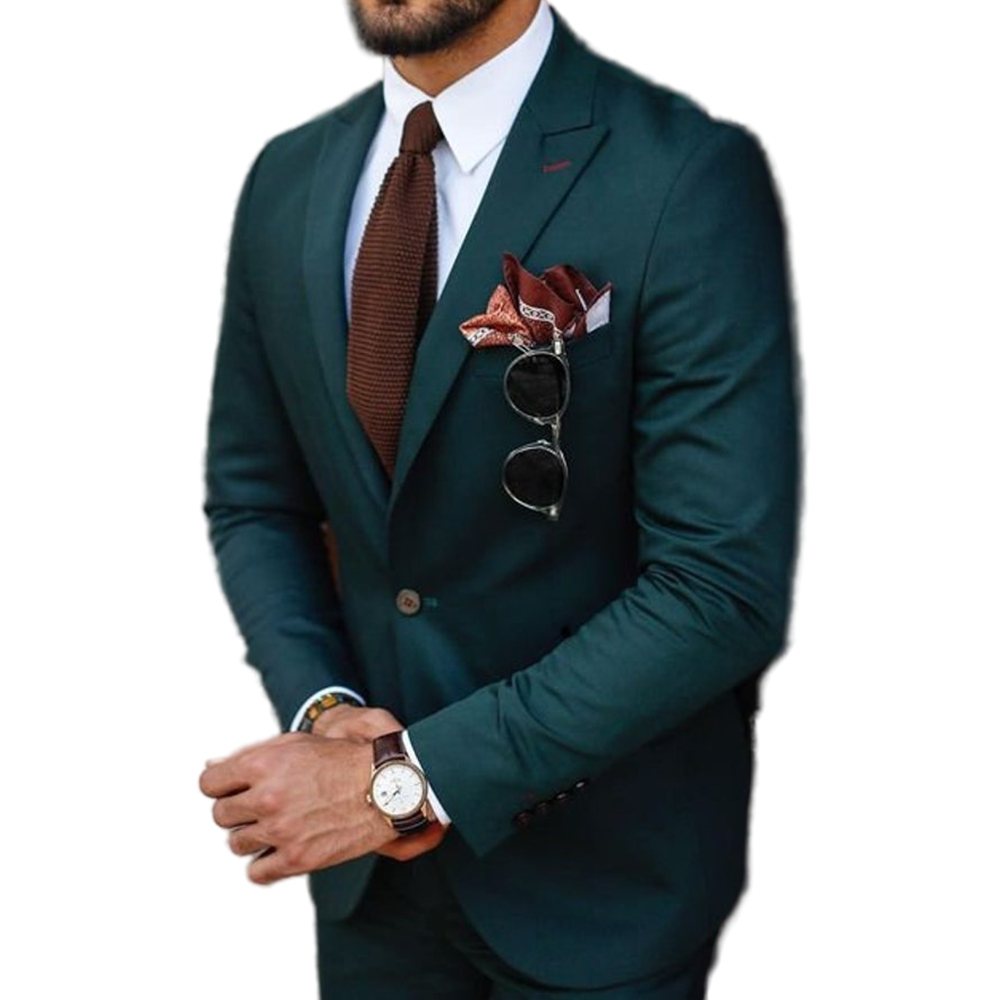 Men Suit Teal Blue Beach Wedding Tuxedos Formal Groom Wear Slim Fit Prom Party Dinner Blazer Jacket Pants 2022