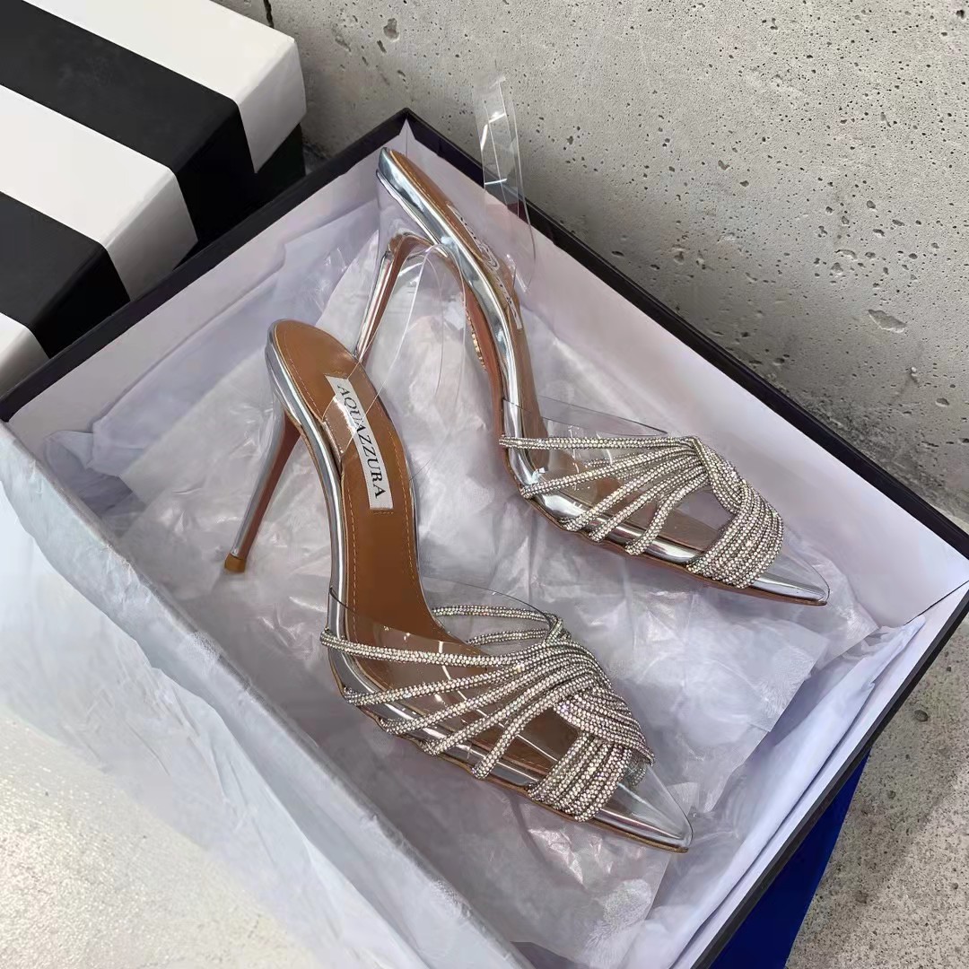 

New Season Shoes Aquazzura Pumps Gatsby Sling 105 Clear Pvc Party Sandals Stiletto Heel Crystals Knot Italy