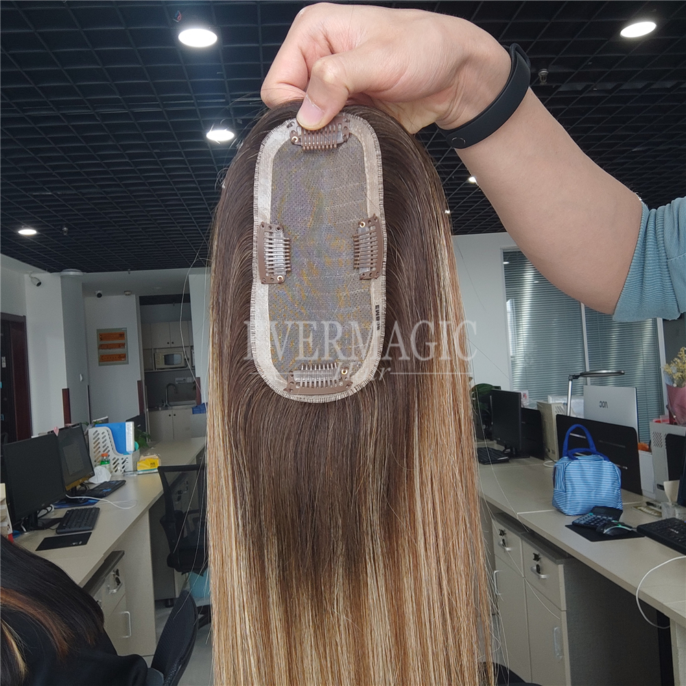 New Coming Stock Balayage Ombre Brown Human Hair pieces Mini Small Mono Base Toppers for hair loss Thinning Women