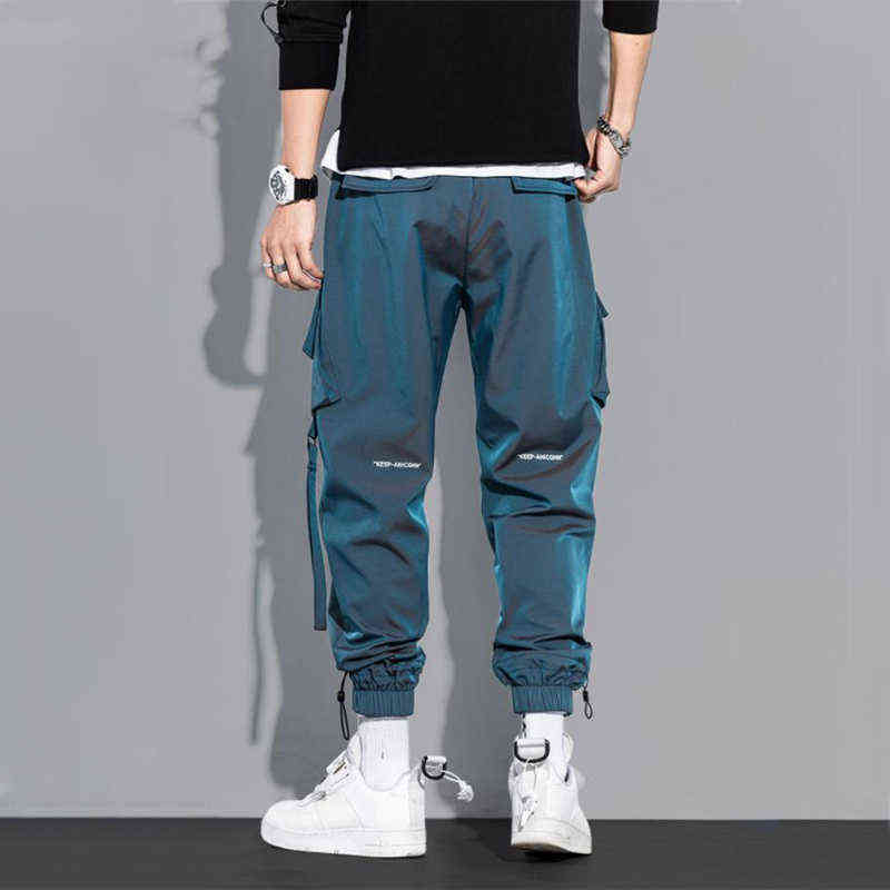 Men's Laser Cargo Pants 2022 Spring Hip Hop Multi-pocket Trousers Trendy Streetwear Solid Sweatpants Male Casual Outfits Pants G220507