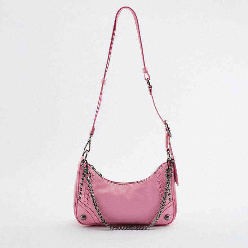 Evening Bags Brand Rock Chain Shoulder Crossbody Bag for Women Rivet Leather Underarm Ladies Locomotive Style Punk Handbags Purses 220420