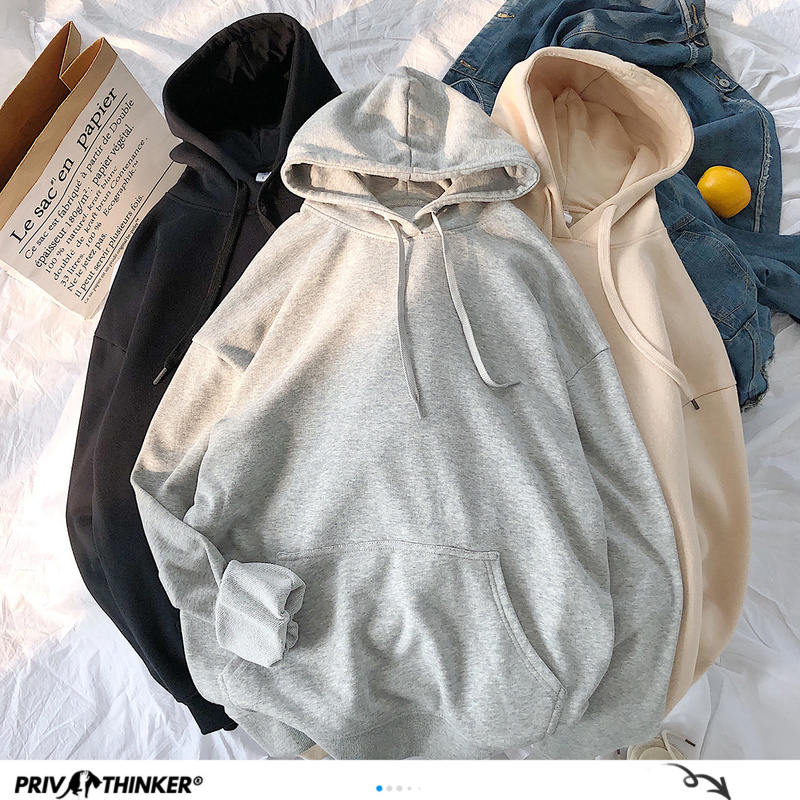 Privathinker Woman's Sweatshirts Solid 12 Colors Korean Female Hooded Pullovers Thicken Warm Oversized Hoodies Women 220817