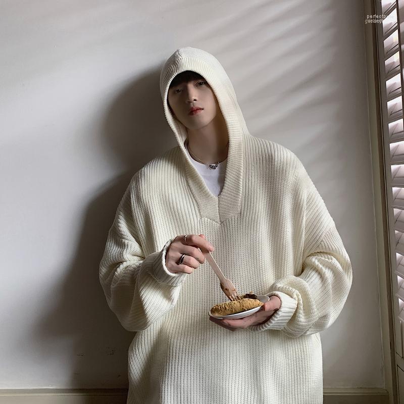 Men's Sweaters Autumn And Winter Hooded Sweater Korean Style V-neck Pullover Long Knitted Loose Perf22, Black 
Men's Sweaters Autumn And Winter Hooded Sweater Korean Style V-neck Pullover Long Knitted Loose Perf22, Black