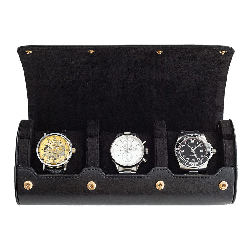 3 Slots Watch Roll Travel Case Chic Portable Vintage Leather Display Watch Storage Box Slid in Out Watch Holder Organizer Gift 220505