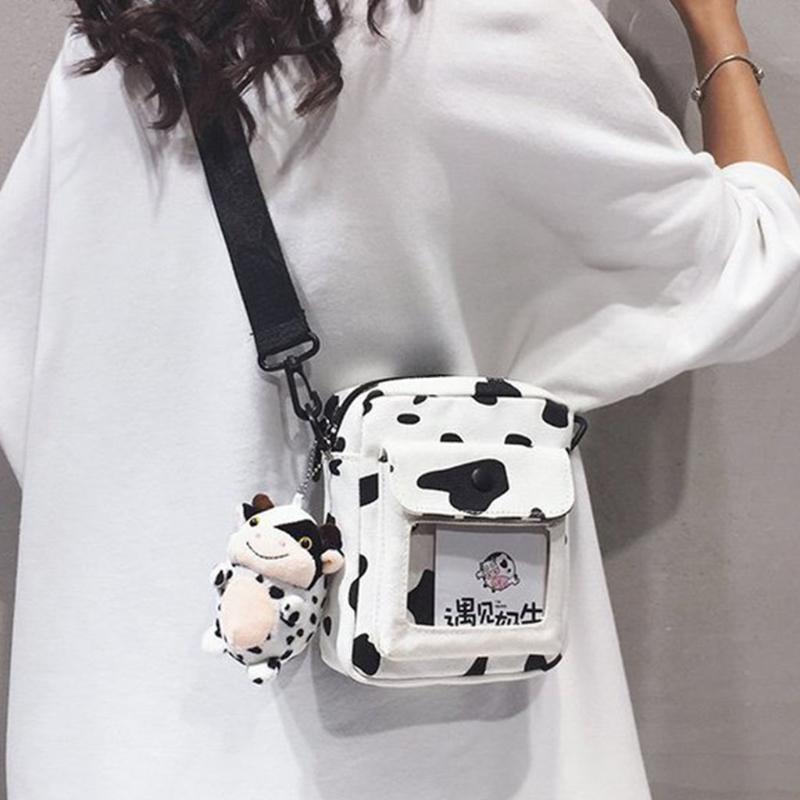 Evening Bags Harajuku Cow Pattern Canvas Bag Women Shoulder Messenger Girls Transprant Crossbody With Cute Pendant Fashion, Black white
Evening Bags Harajuku Cow Pattern Canvas Bag Women Shoulder Messenger Girls Transprant Crossbody With Cute Pendant Fashion, Black white