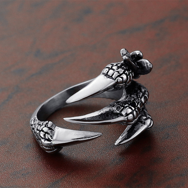 Men Stainless Steel Claw Ring Vintage Open Cool Wild Dragon Claw Rings Gothic Punk Biker