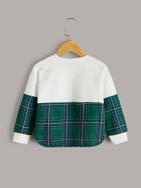 Toddler Boys Letter & Tartan Print High Low Hem Sweatshirt SHE